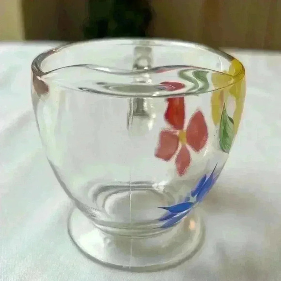 Bartlett Sugar & Creamer Set Hand Painted 1950's Clear Glass W/ Painted Flowers - Picture 3 of 10